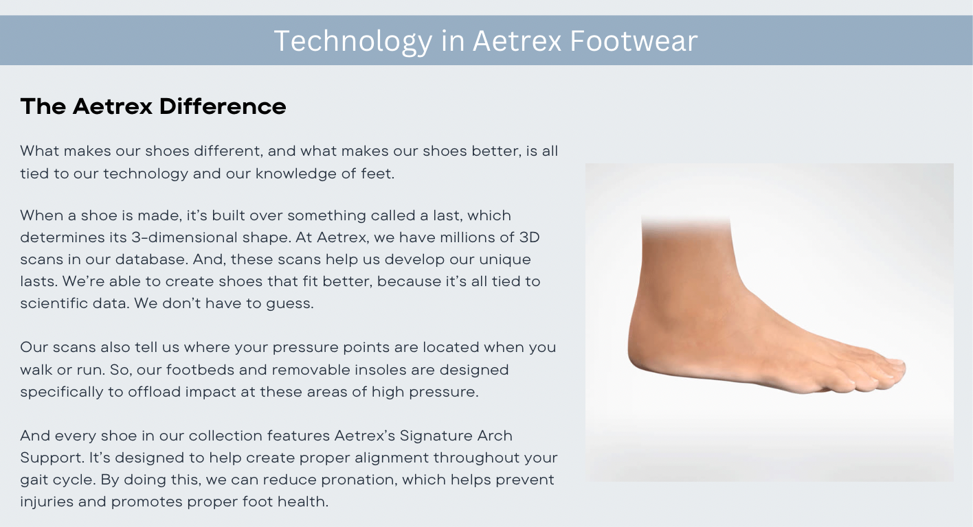 Aetrex Technology helps create better lasts and better fitting footwear to provide comfort support and alignment